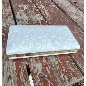 Vintage Mele Blue Demask Jewelry Travel Case, MCM Velvet & Satin Lined